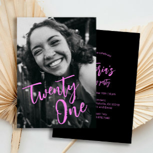 Black and Pink Photo 21st Birthday Party  Invitation