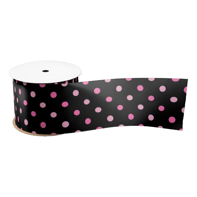 Black and Pink Polka Dot Birthday Satin Ribbon (Spool)