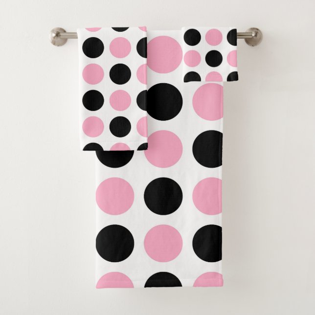 Black and Pink Polka Dots Bath Towel Set (Insitu)