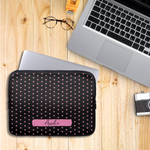 Black and pink polka dots laptop sleeve