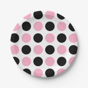 Black and Pink Polka Dots Paper Plate