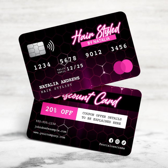 Black and Pink Professional Hair Stylist  Discount Card (Creator Uploaded)
