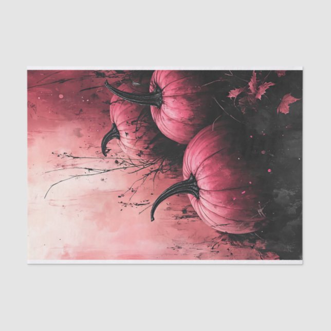 Black and Pink Pumpkin Fall Decoupage Tissue Paper (Front)