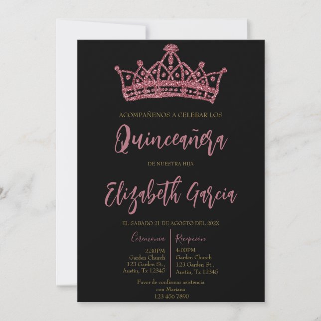 Black and pink quinceañera invite (Front)