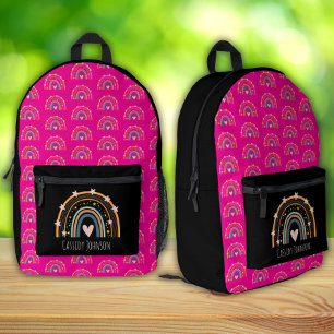 Black and pink rainbow kids printed backpack