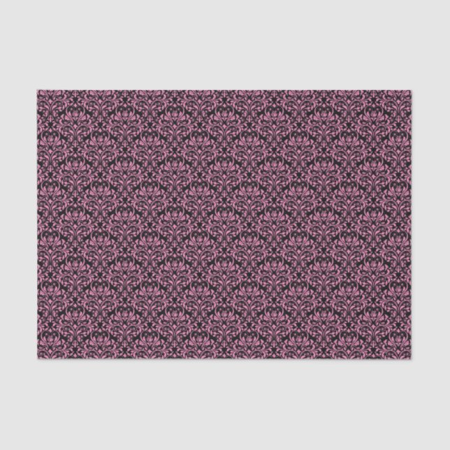 Black and Pink Rose Floral Damask Tissue Paper (Front)