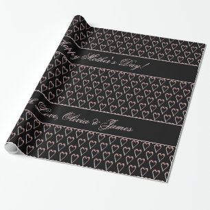 Black and Pink Rose Gold Hearts Pattern Add Text Wrapping Paper