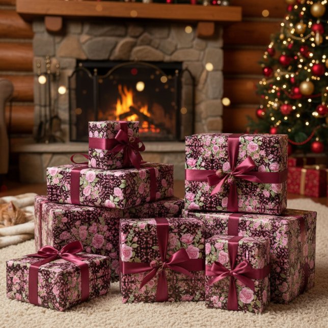 Black and Pink Roses Wrapping Paper (Creator Uploaded)