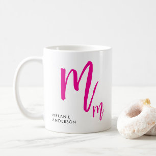Black and Pink Script Monogram Coffee Mug