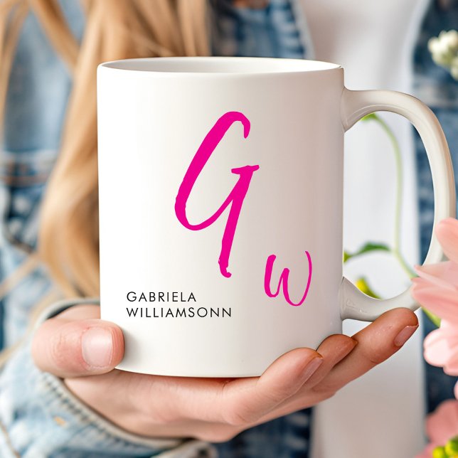 Black and Pink Script Monogram Coffee Mug (Creator Uploaded)