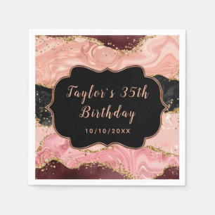 Black and Pink Sequins Agate Birthday Napkin