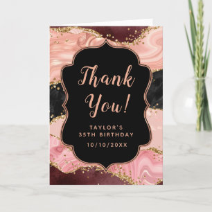 Black and Pink Sequins Agate Birthday Thank You Card