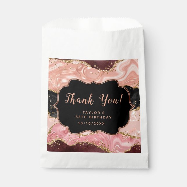 Black and Pink Sequins Agate Birthday Thank You Favour Bags (Front)
