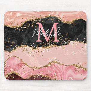 Black and Pink Sequins Agate Mouse Mat