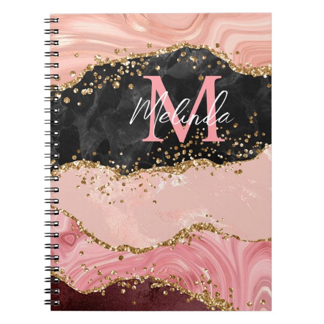 Black and Pink Sequins Agate Notebook (Front)