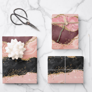 Black and Pink Sequins Agate Wrapping Paper Sheet