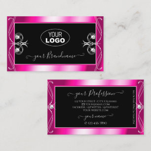 Black and Pink Sparkle Diamonds Ornaments Add Logo Business Card
