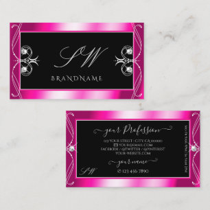 Black and Pink Sparkle Diamonds Ornaments Initials Business Card