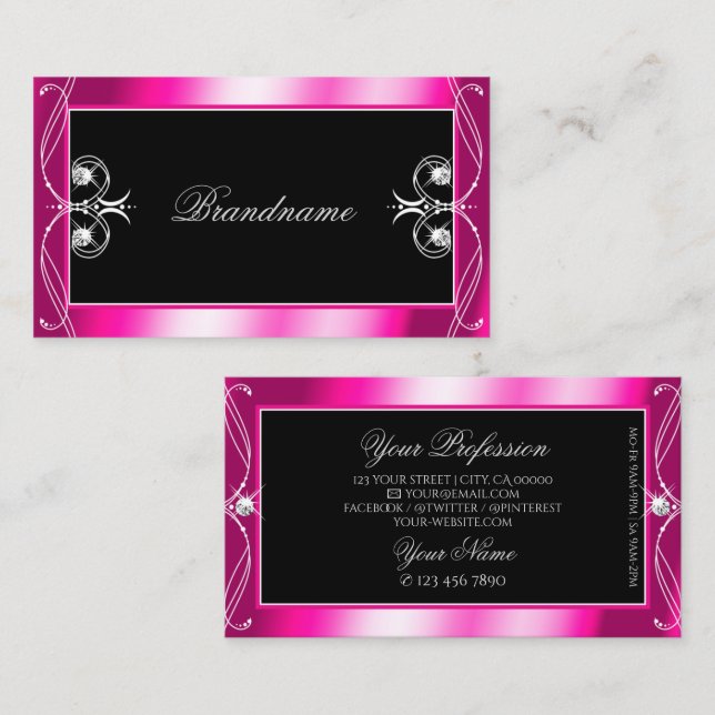 Black and Pink Sparkle Diamonds Ornate Ornaments Business Card (Front/Back)