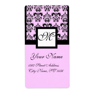 BLACK AND PINK SQUARE DAMASK MONOGRAM