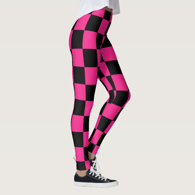 Black and Pink Squares Pattern Leggings (Right)