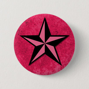 Black and Pink Star 6 Cm Round Badge