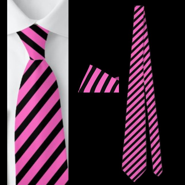 Black And Pink Striped Abstract Pattern Neck Tie (Creator Uploaded)