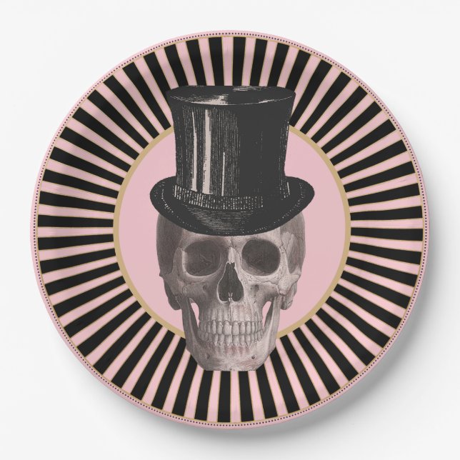 Black and Pink Striped Skull Plate (Front)