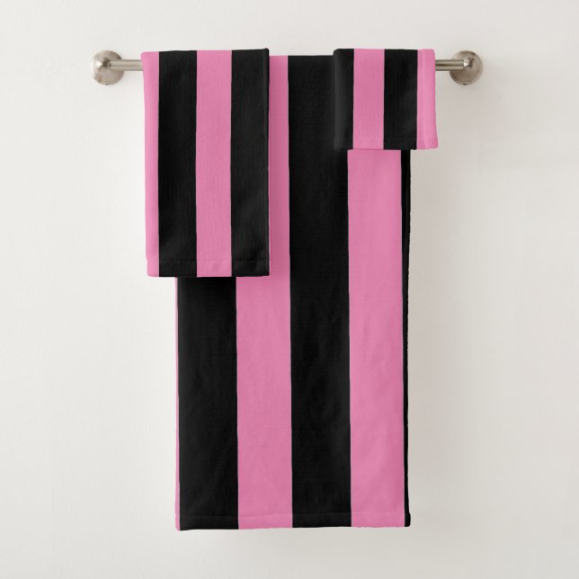 Black and Pink Stripes Bath Towel Set (Insitu)