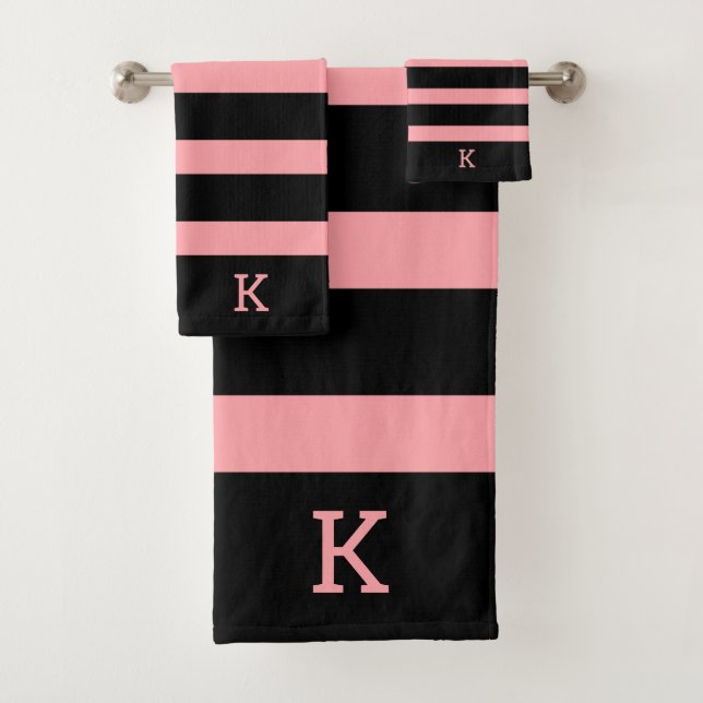 Black and pink stripes pattern bath towel set (Insitu)