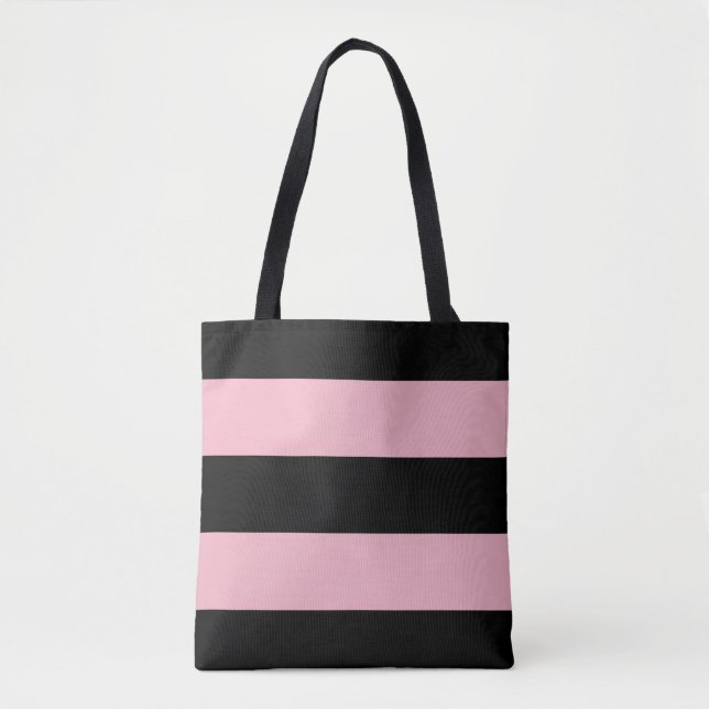 Black and Pink Stripes Tote Bag (Front)