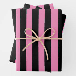 Black and Pink Stripes Wrapping Paper Sheet