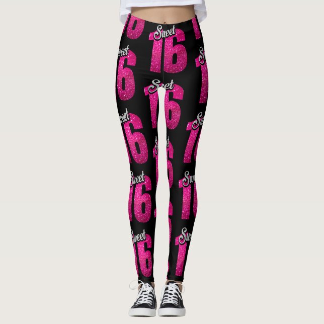 Black and Pink "Sweet 16" Leggings (Front)