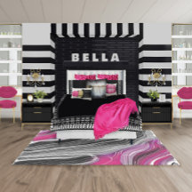 Black and Pink Swirl Rug 8x10