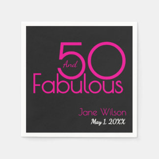 Black and Pink Text 50 and Fabulous Birthday Napkin