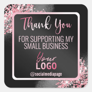 Black And Pink Thank You Business Logo Square Sticker