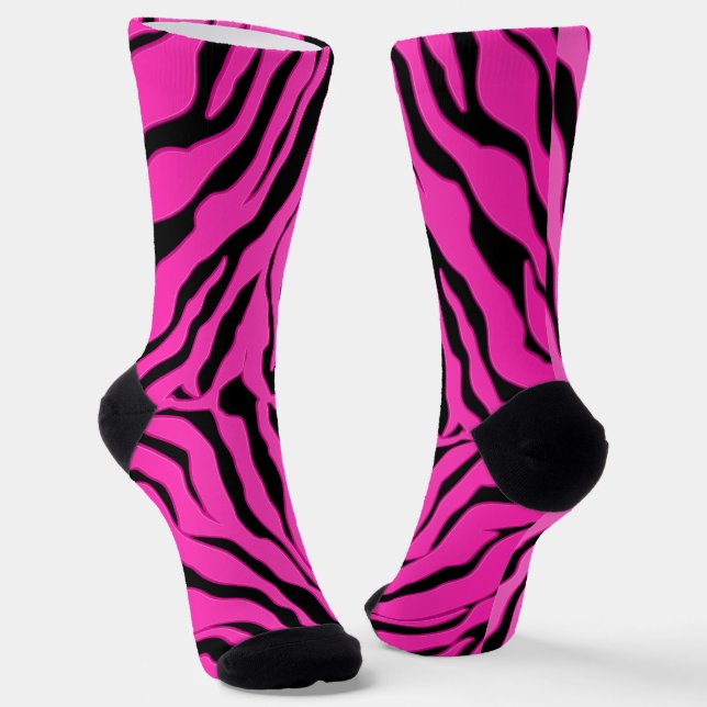 Black And Pink Tiger Stripes Animal Print 2 Socks (Angled)