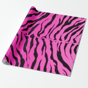 Black And Pink Tiger Stripes Animal Print Wrapping Paper