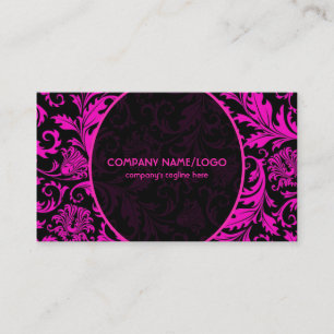 Black And Pink Vintage Floral Damasks Pattern Business Card