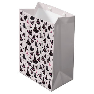 Black and Pink Witch's Hats Stars Pink Halloween Medium Gift Bag