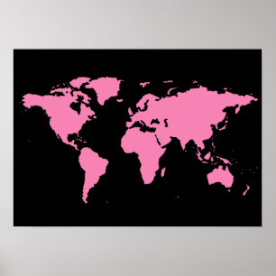 black and pink world map for women poster