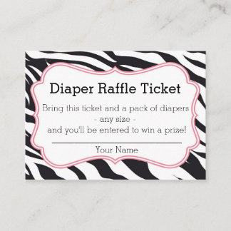 Black and Pink Zebra Diaper Raffle Ticket Enclosure Card