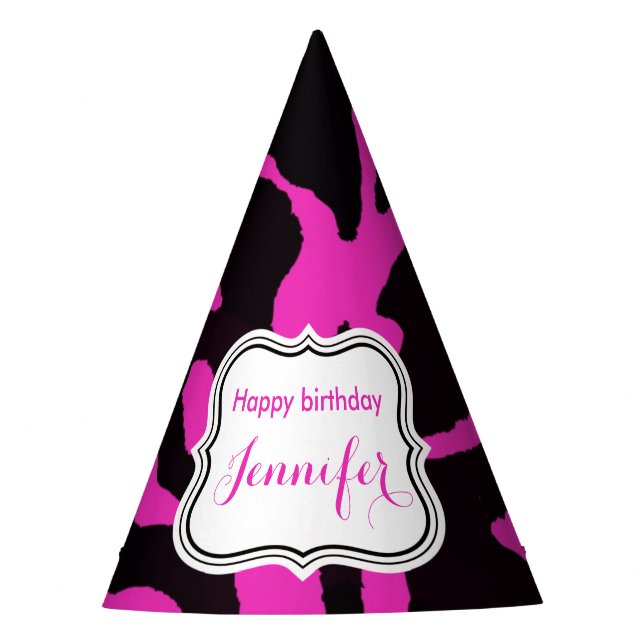 Black and pink zebra jungle animal fashion party hat (Front)
