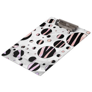 Black and Pink Zebra Polka Dots Clipboard