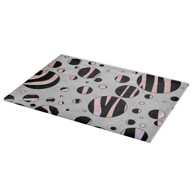 Black and Pink Zebra Polka Dots Cutting Board (Corner)