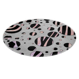 Black and Pink Zebra Polka Dots Cutting Board