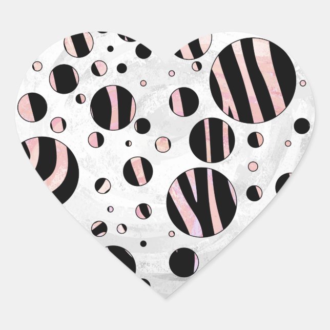Black and Pink Zebra Polka Dots Heart Sticker (Front)