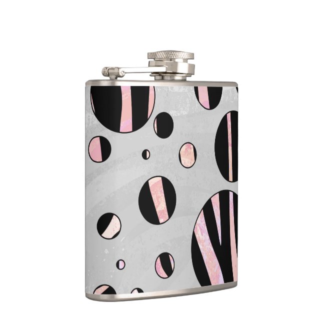 Black and Pink Zebra Polka Dots Hip Flask (Right)