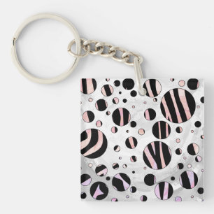 Black and Pink Zebra Polka Dots Key Ring