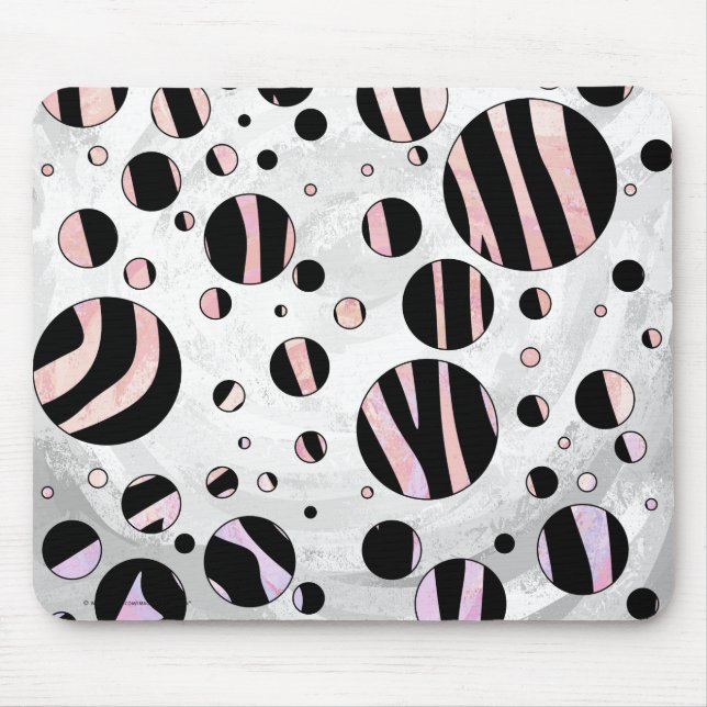 Black and Pink Zebra Polka Dots Mouse Mat (Front)